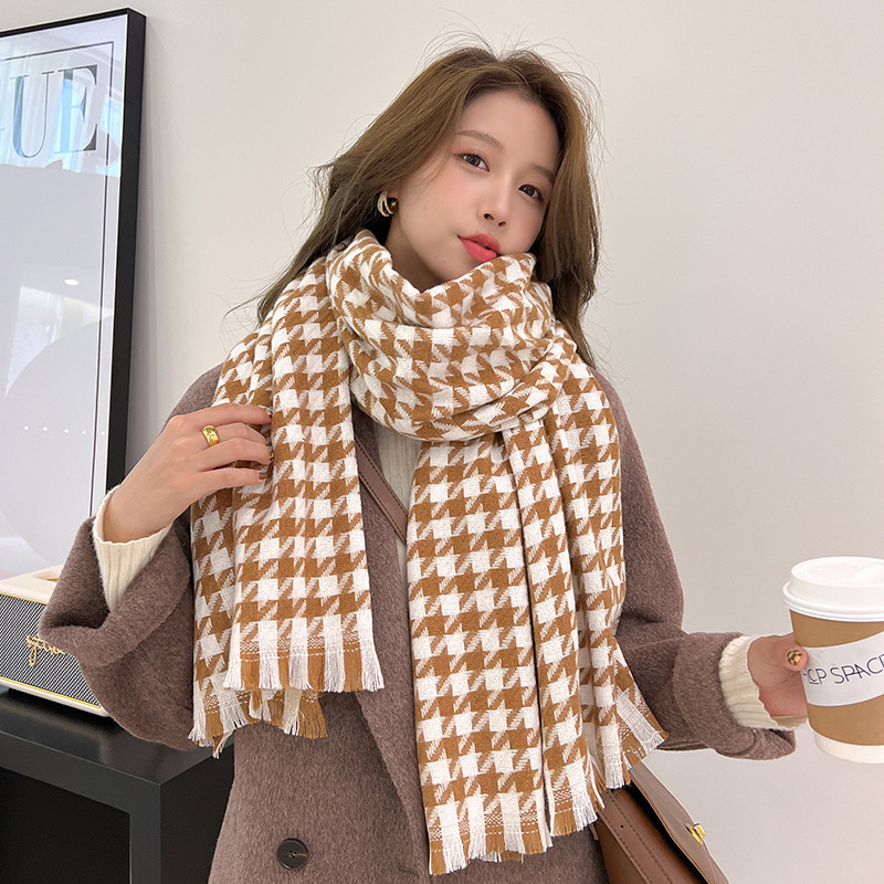 2022 Otoño e Invierno nueva bufanda de Cachemira houndstooth chal estilo coreano Dongdaemun engrosada bufanda de pareja caliente