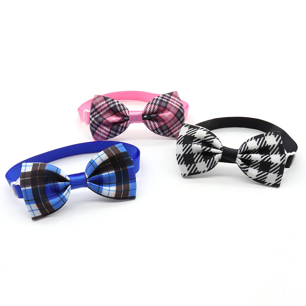 Fashion Pet Dog Cat Tie Collar Accessories Plaid Striped Pet Bow Tie display picture 2