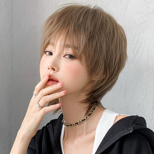 Manufacturer's Ready-Made Wholesale Wigs for Women with Short Hair, Fashionable Unisex Wolf Tail Full Headgear, Age-Reducing and Handsome Men's and Women's Hair Covers
