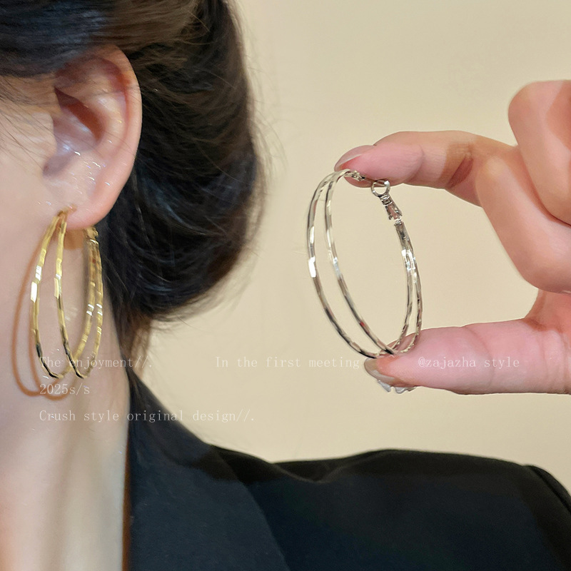 골드 더블 레이어 플레인 후프 귀걸이 5cm