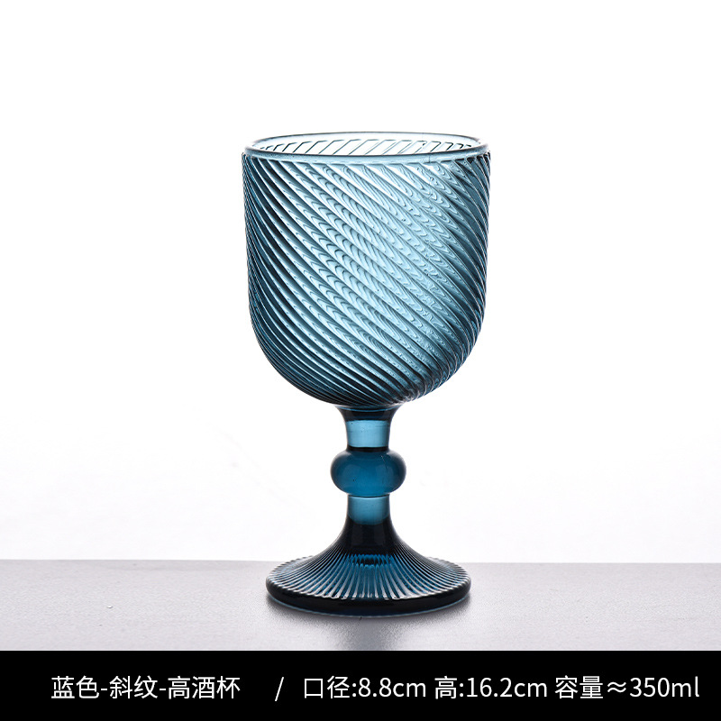 Copa de rayas verticales de vidrio retro europeo, copa de vino tinto, copa de postre alto de helado, copa de vino de frutas de uva de champán casero