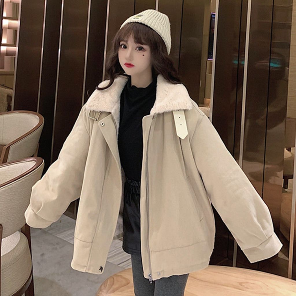 加绒加厚派克棉服外套女2025新款羊羔绒韩版宽松百搭大码冬季学生