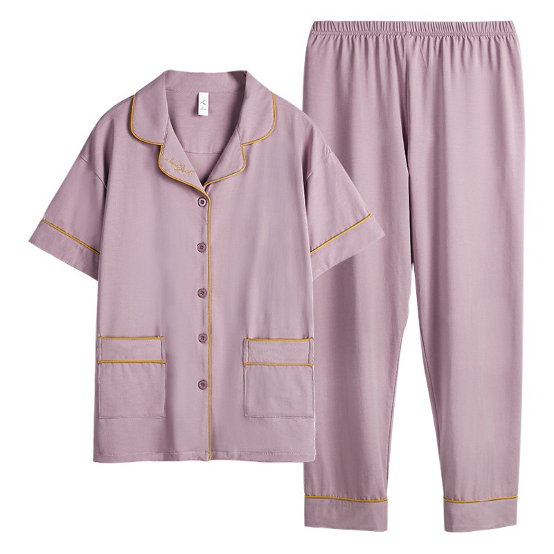 Pijamas de las mujeres de primavera y verano 100% algodón fino pantalones de manga corta verano fresco desgaste del hogar se puede usar fuera más traje de tamaño