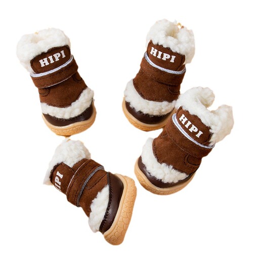 Autumn and winter lamb velvet dog shoes, winter outing cotton shoes, warm small dogs, dog foot covers, shoe covers, non-slip shoes