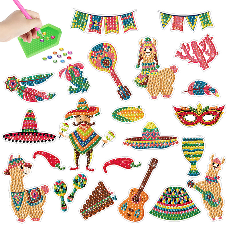 Venta caliente de dibujos animados flores pájaro diamante pintura libre pegatinas DIY pegatinas de pared niños hechos a mano pegatinas redondo diamante