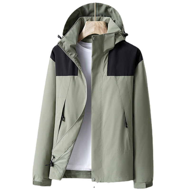 2023 Cross-border Foreign Trade Jacket Men's Hooded Spring and Autumn Single-layer Outdoor Jacket Waterproof Jacket Color Matching Trench Coat Group Buying