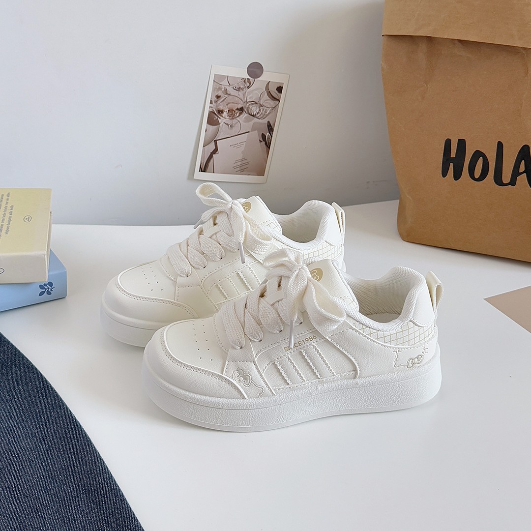 B2316 Beier Korean Style Campus Style Leather-Covered White Shoes for Women with Skirts 2025 New Niche Design Board