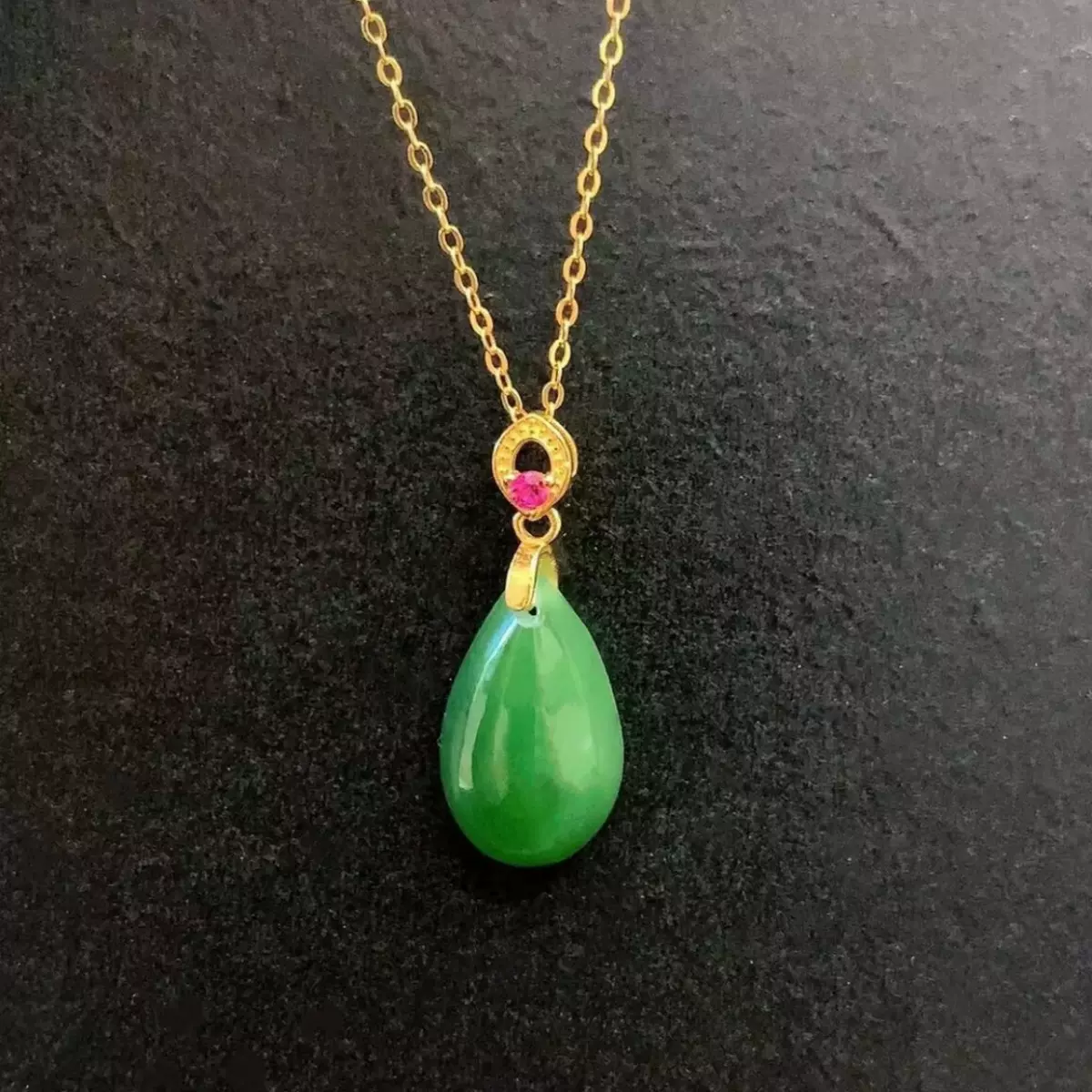 S925银镶嵌天然和田玉项链吊坠碧玉水滴玉石锁骨链毛衣链直播货源