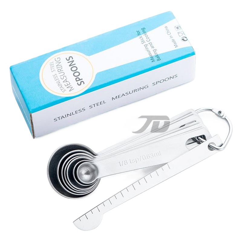 Medición de acero inoxidable de ocho piezas cuchara de medición regla de contenido herramienta para hornear cuchara de medición taza de medición redonda escala cuchara de medición herramienta doméstica