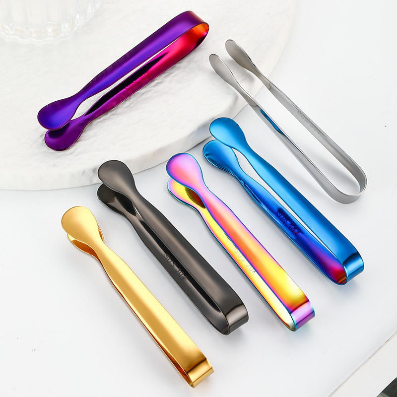 Manufacturer Origin 304 Stainless Steel Ice Tongs Gold Thickened Smooth Edge Sugar Cubes Tongs Bar Ice Grain Tongs