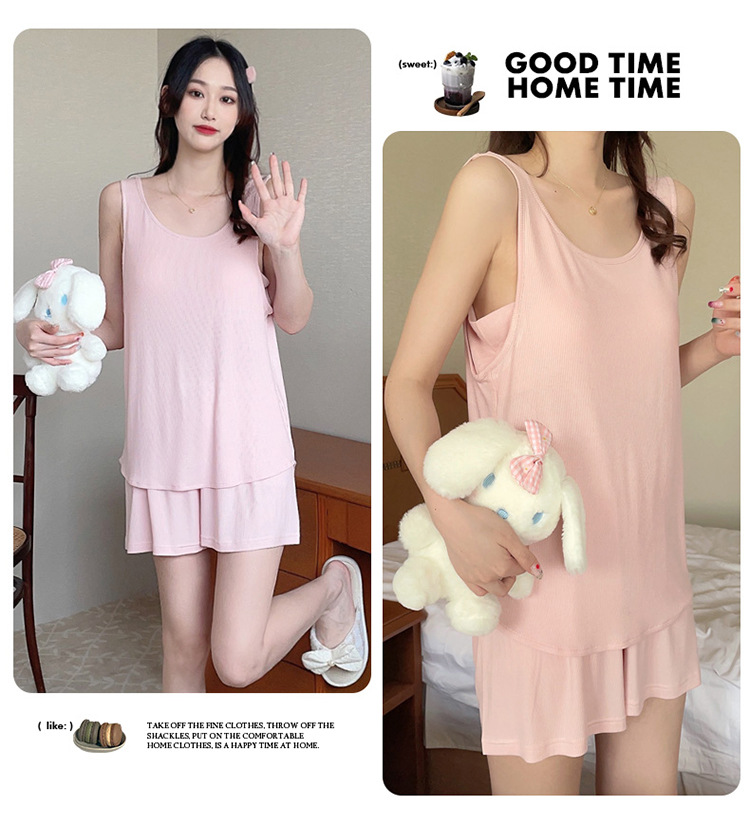 Pyjama mit Weste und Shorts aus Modal – Brustpolster, zweiteiliges Set, einfarbig, leichte Loungewear für Damen_voghion.com