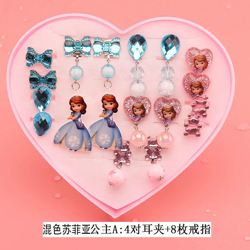 Children's ear clips, set for princess, cartoon accessory, no pierced ears, Birthday gift