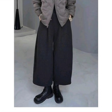 秋冬季韩版百搭毛呢高腰阔腿裤九分裤显女裤口袋西装裤