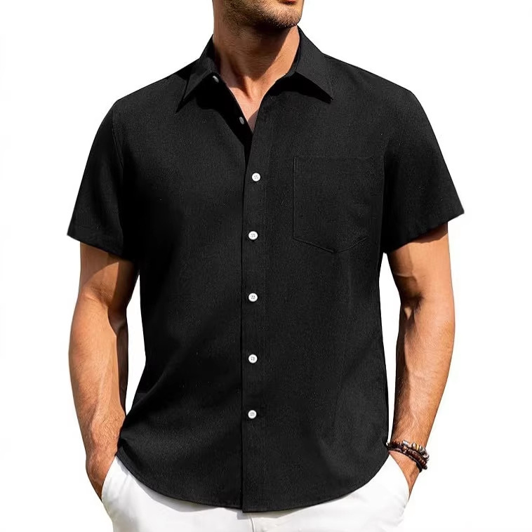 Aliexpress Amazon Us Size European Size Cross-Border Short-Sleeve Cardigan Solid Color Slim Fit Men's Casual Button-Up Shirt Top Aliexpress Amazon Us Size European Size Cross-Border Short-Sleeve Cardigan Solid Color Slim Fit Men's Casual Button-Up Shirt Top