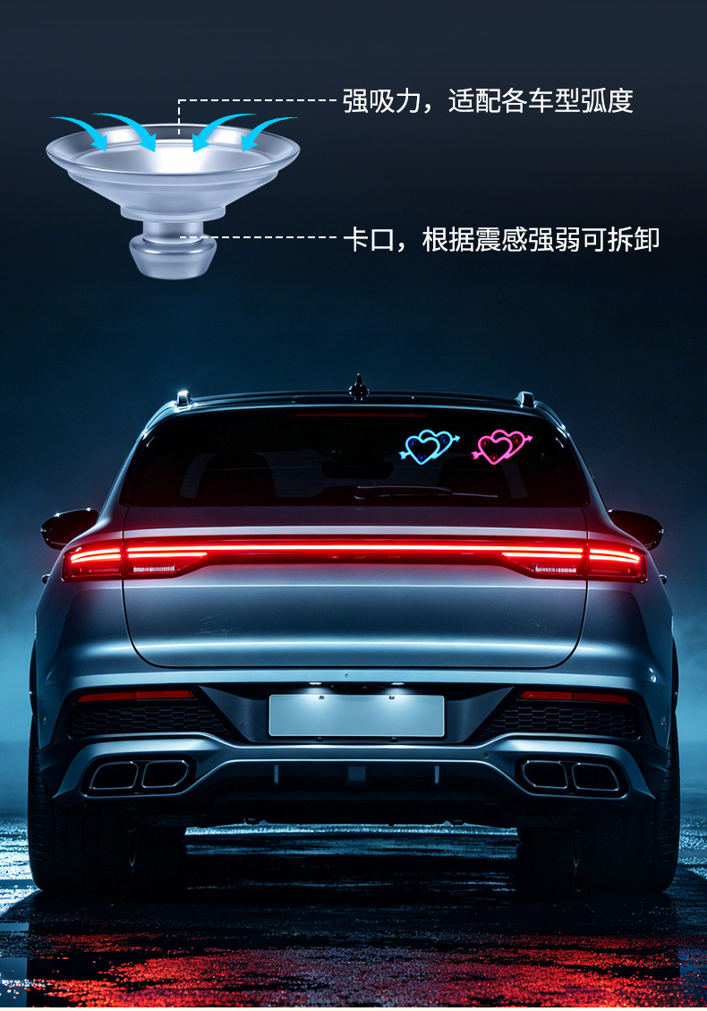 Car Heart-Shaped Light, Solar Decorative Light, Led Warning Light, Triangular Window Rear Window Car-Mounted Fun and Cute Atmosphere Light