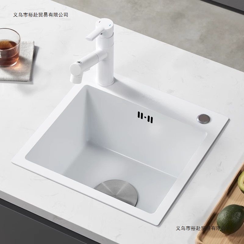加厚纳米奶油风白色水吧台水槽盆方形侧装不锈钢小单槽厨房洗菜盆|undefined