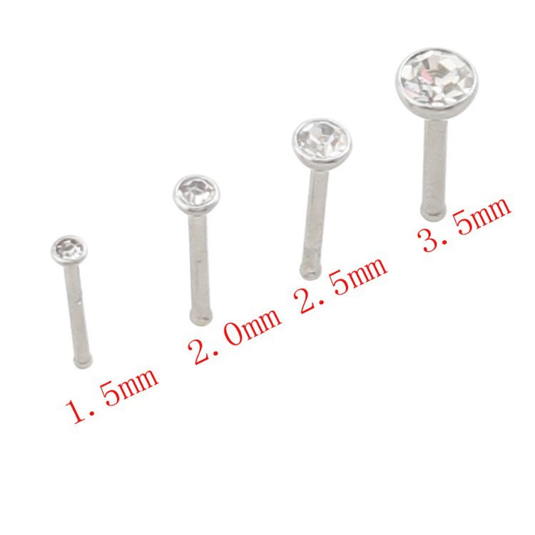 Прокол тела из нержавеющей стали Женский бриллиант прямой стержень белый бриллиант Нос сумка для ногтей дрель круглый нос украшения для ногтей W03