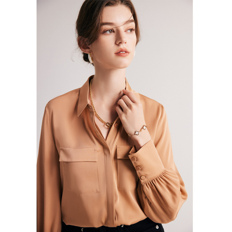 Silk Shirt for Women 2026 Spring and Summer New Style Long-Sleeved Work Clothing Solid Color Elegant Hangzhou Mulberry Silk Top