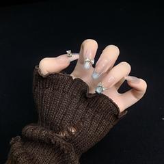 『扶搖』腮紅漸變貓眼純欲風蝴蝶結顯白中長美甲貼片純手工穿戴甲