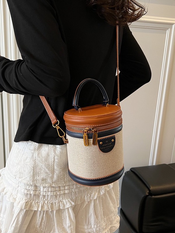 Comercio exterior transfronterizo Amazon retro bolso de cubo nuevo bolso de alta calidad bolso de mensajero de hombro cilíndrico de moda image 5