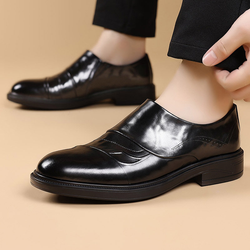Giày da nam Derby mũi tròn gót thấp 1–3 cm chống trơn thoáng khí — màu nâu, đen