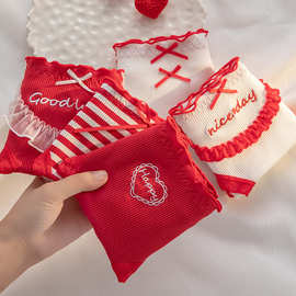 新款红色本命年内裤女生10A桑蚕丝抑菌加长裆中腰少女内裤A类