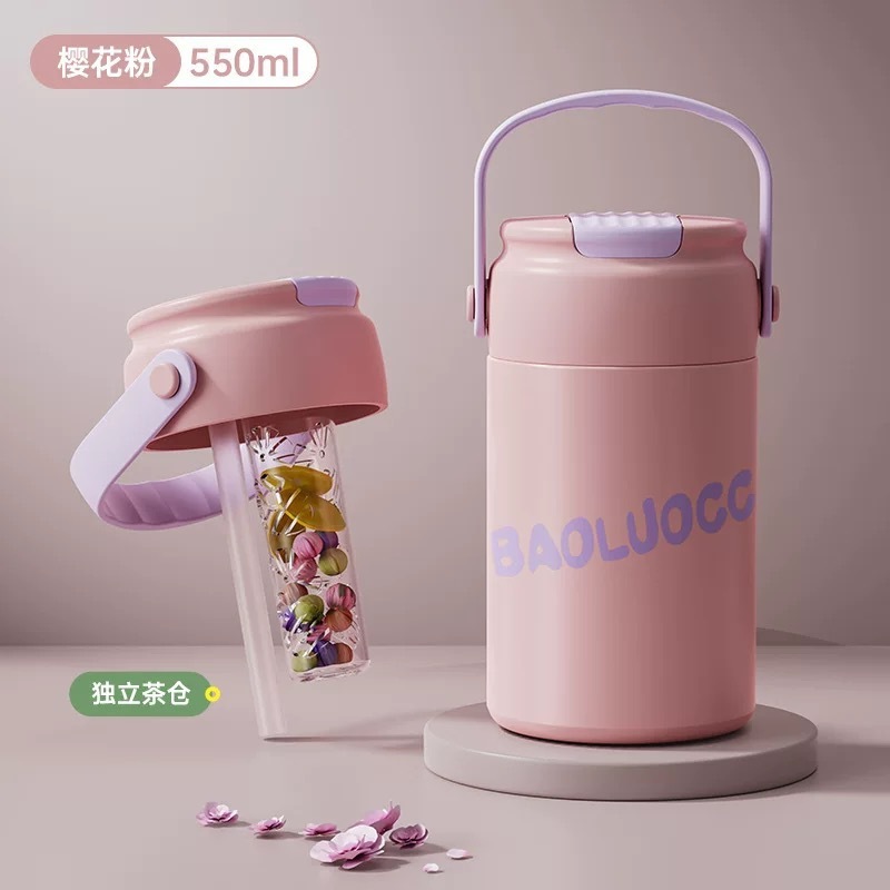 軽豪華油絵高颜値ストローカップ携帯大容量ステンレス保温カップ茶水分離泡カップ携帯|undefined