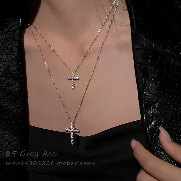 2026 New Model Diamond-Encrusted Cross Titanium Steel Necklace for Women, Light Luxury and Stylish Sweatshirt Chain, High-End Clavicle Chain Accessory