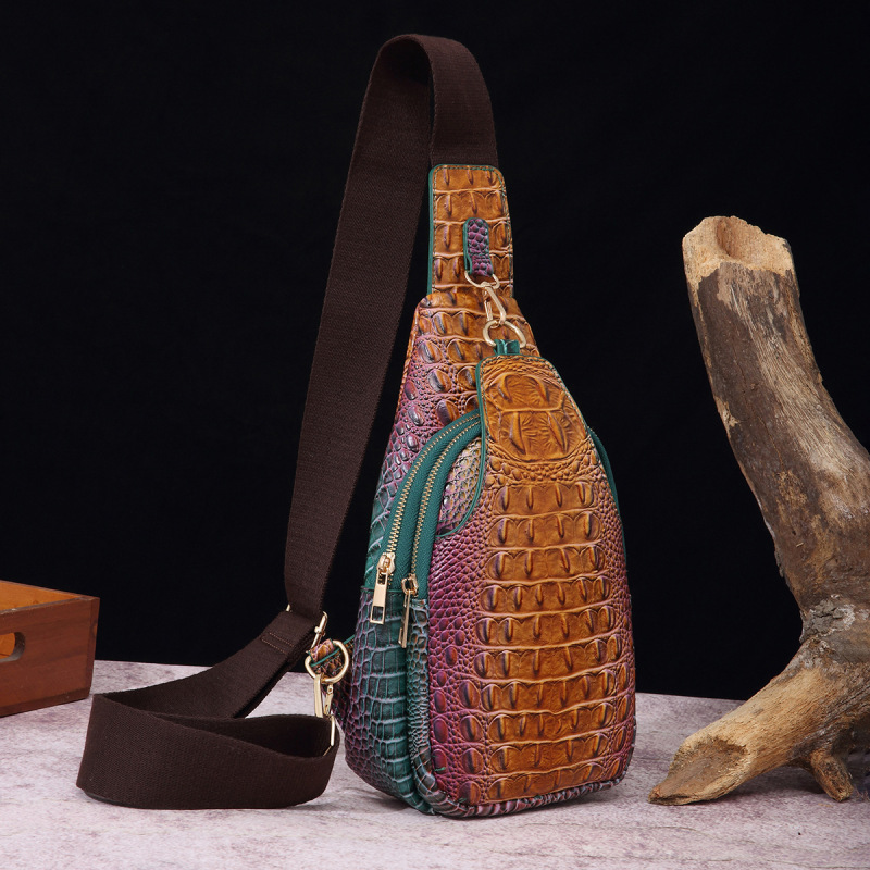 European and American retro fashion wide shoulder strap women's chest bag waist bag messenger bag crocodile pattern Brahmin Amazon independent station European and American retro fashion wide shoulder strap women's chest bag waist bag messenger bag crocodile pattern Brahmin Amazon independent station
