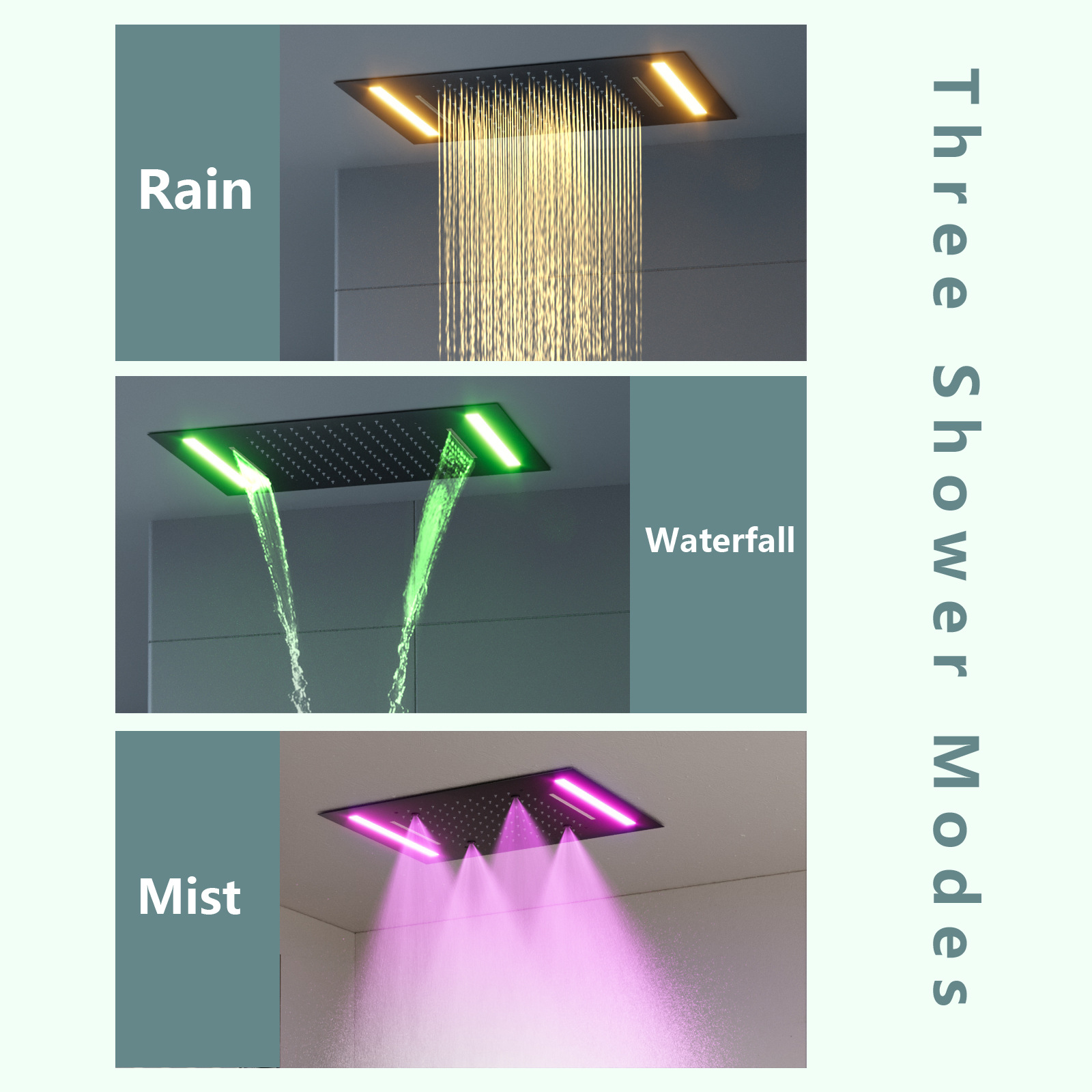 Techo escondido 500 * 360mm LED ducha superior pulverización bañera de baño frío y caliente conjunto de ducha digital