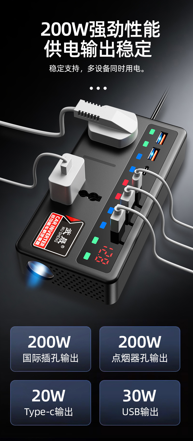 Car Inverter 12V24V Universal to 220V Intelligent High-Power Car Inverter Converter Mobile Phone Charger