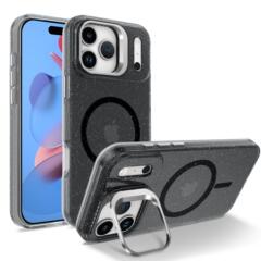 iPhone17ProMax対応 磁気吸着式スマホケース キラキラ輝くアップル16Proレンズスタンド保護カバー