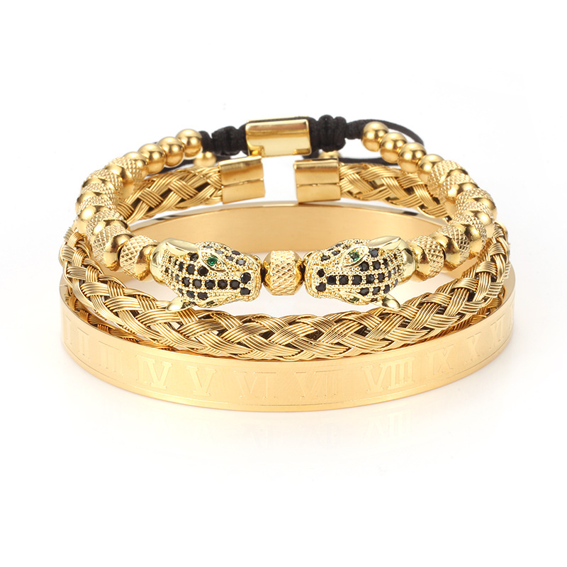 Copper woven bracelet with zircon stainless steel with pigtail