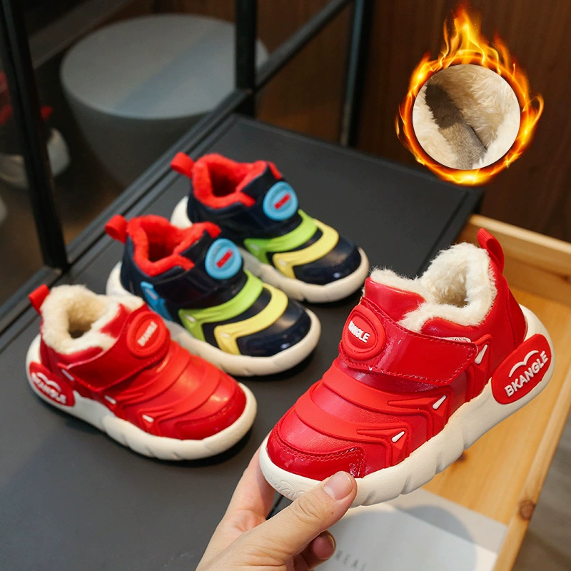 Зимняя детская хлопковая обувь на флисовой подкладке для маленьких девочек, обувь Caterpillar для малышей, функциональная обувь для мальчиков От 0 до 2 лет 3-х детские кроссовки