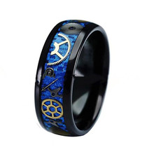 鈦鋼戒指不銹鋼戒指鑲嵌藍色碳纖維機械手表齒輪零件可定鎢鋼指環