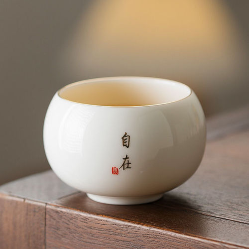 德化羊脂玉白瓷茶杯个人专用手绘主人杯高档陶瓷家用单杯品茗杯