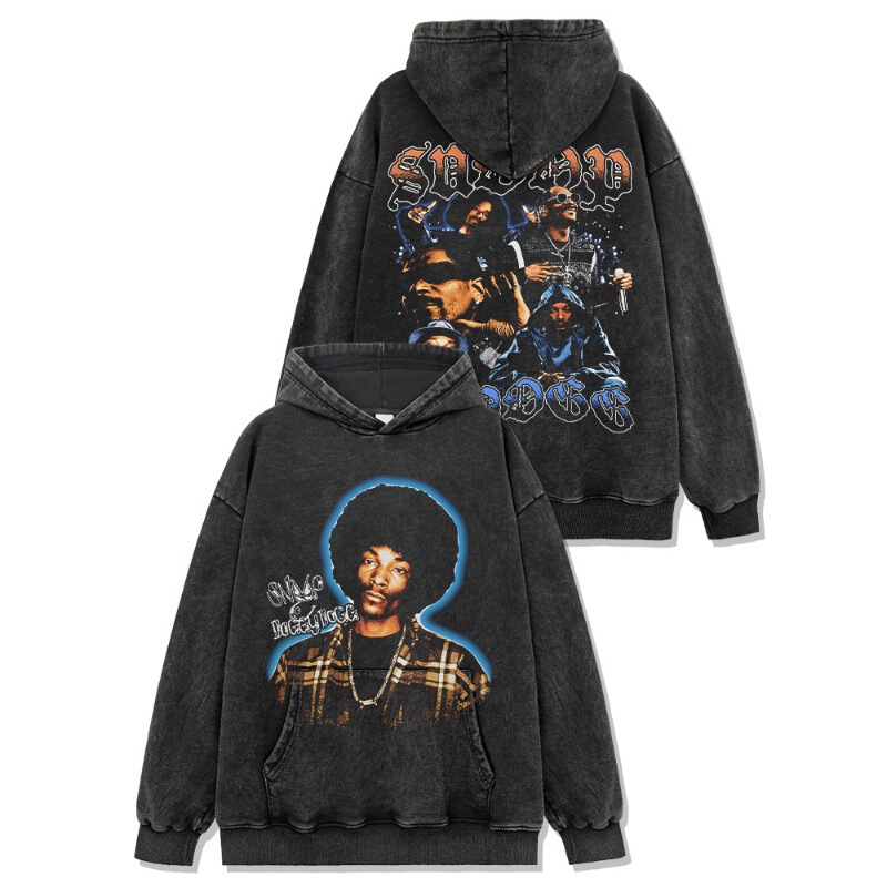 Dog Master Snoop Dogg West Coast Hip Hop Rap American Street Retro Printed Washed Hooded Sweater