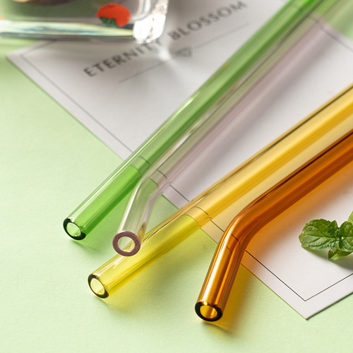 Korean ins style colored thick glass straws transparent creative heat-resistant high borosilicate crystal straws straight bent tubes in bulk