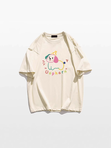 Summer Trend Fun Cartoon Cute Print Design Short Sleeve T-Shirt Loose Casual Versatile Base Shirt