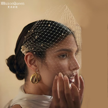 曼真 欧美网格遮面纱新娘头纱 短款珍珠鸟笼面纱女士时尚发饰MA08