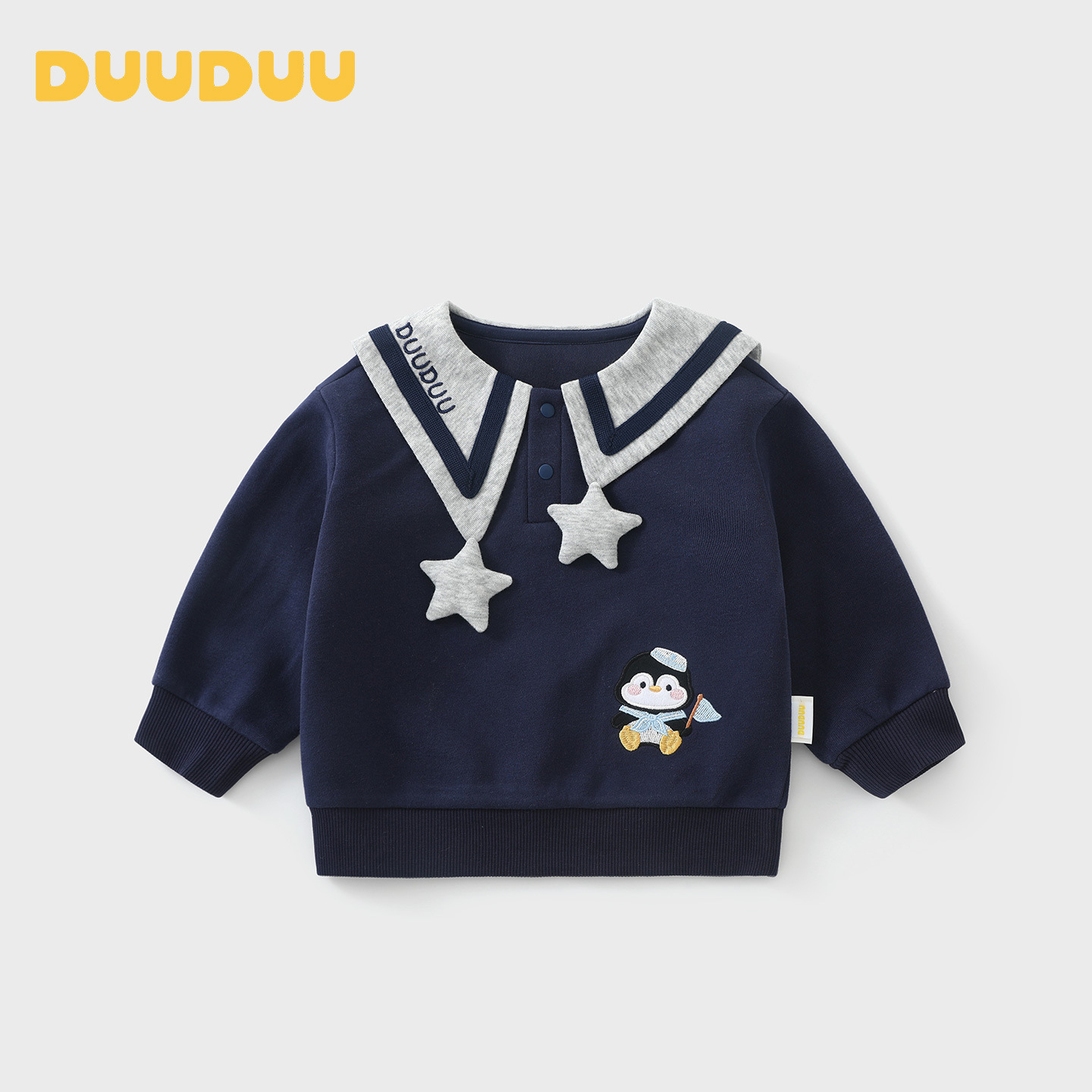 DUUDUU Dark Blue Children's Sweatshirt 2026 New Style Girls' Pullover Sweatshirt Baby Penguin Top Toddler Long-Sleeved Clothes