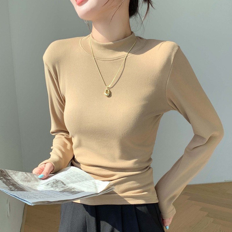 H118半高领打底衫女秋冬内搭一体绒加绒加厚修身百搭保暖长袖上衣|undefined