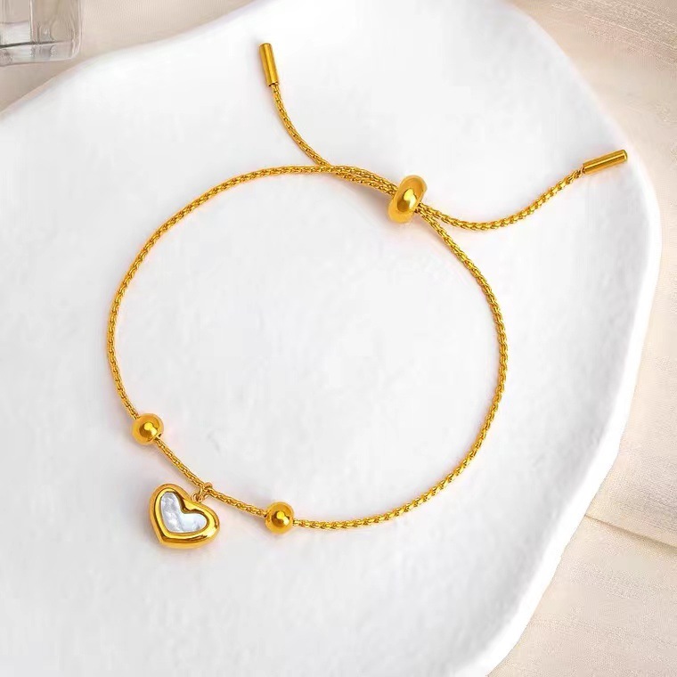 Daily, Shopping Occasion Titanium Steel Material Retro Heart Shape Titanium Steel Inlay Shell Bracelets 1 Piece