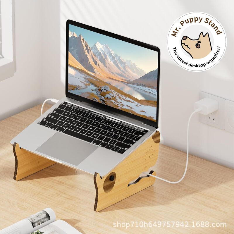 Bamboo Laptop Bracket Office Desktop Adjustable Monitor Elevated Rack Standpipe Desktop Cooling Bracket