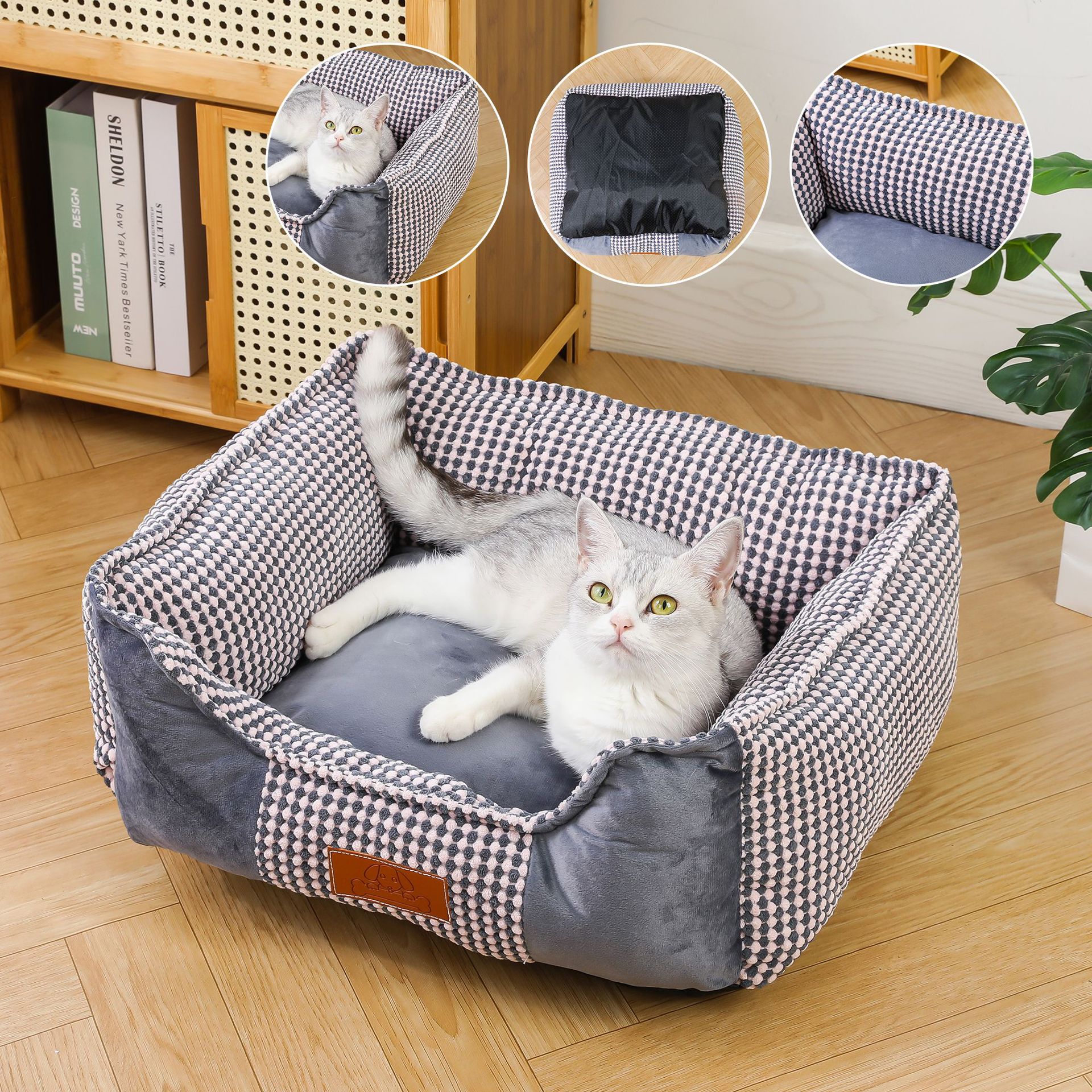 Nueva alfombra para perros a cuadros para mascotas Four Seasons estilo universal guarida para gatos antideslizante cómoda alfombra para dormir para gatos alfombra cuadrada