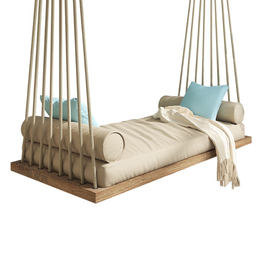Columpio al aire libre cesta colgante hogar balcón madera maciza solo doble columpio cuna interior silla hamaca Silla de ratán hogar image 1