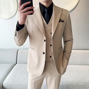 Men's Solid Color Suit suit Men's 2025 New Business Casual Slim-fit Wedding Groom Suit Jacket Three-piece Set
