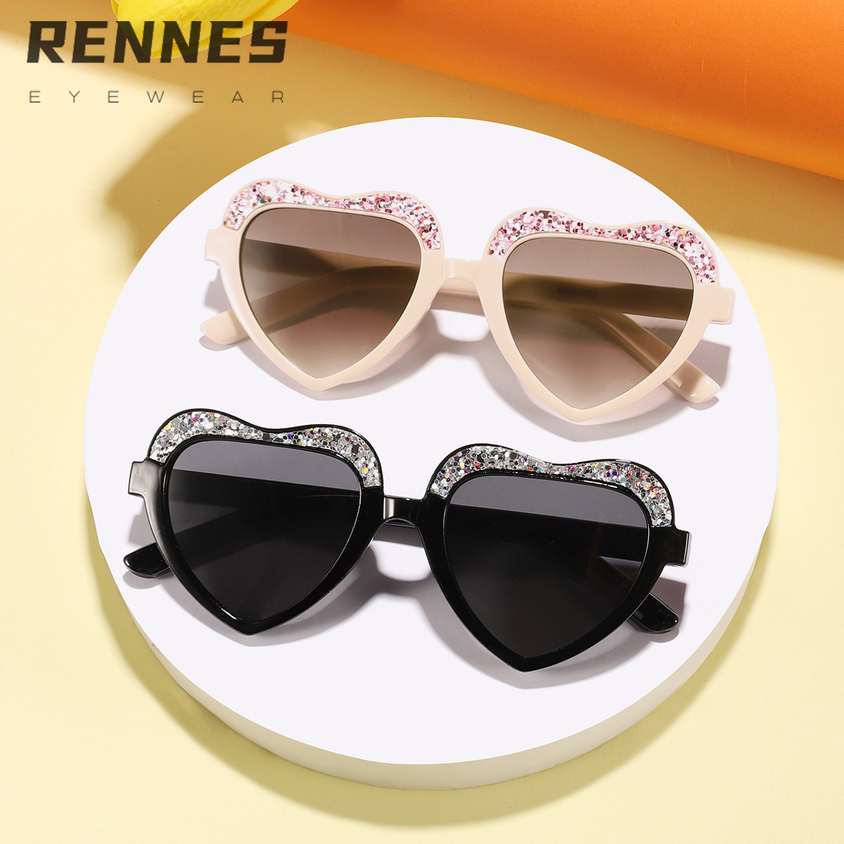 Nuevo estilo para niños, color caramelo fino, marco de amor, gafas de sol para exteriores, gafas de sol para niños y niñas, decoración de escenario personalizada, gafas de sol