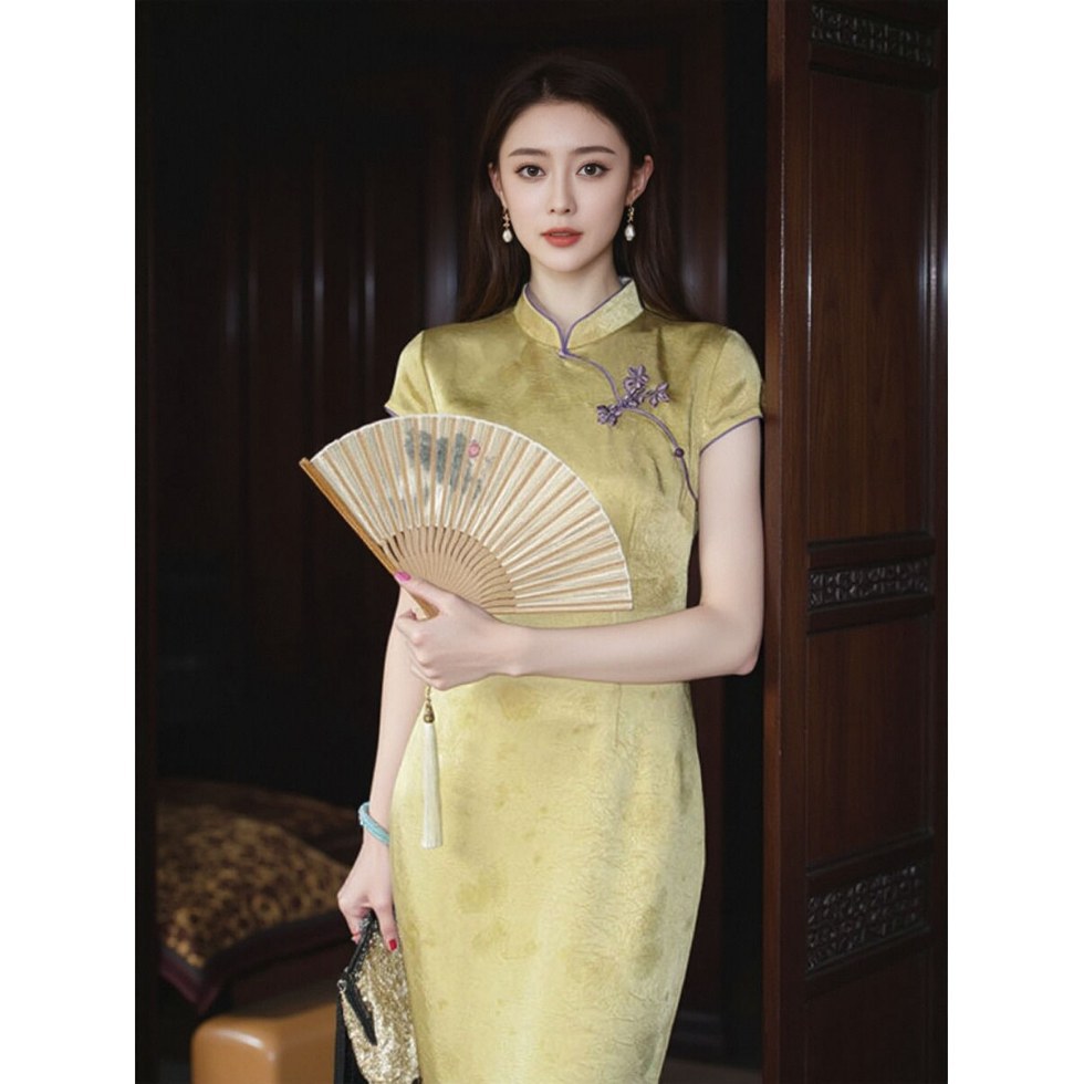 New Chinese Style Improved Cheongsam Dress 2025 Summer New National Style Beautiful Elegant Slimming Jacquard Satin dress Women