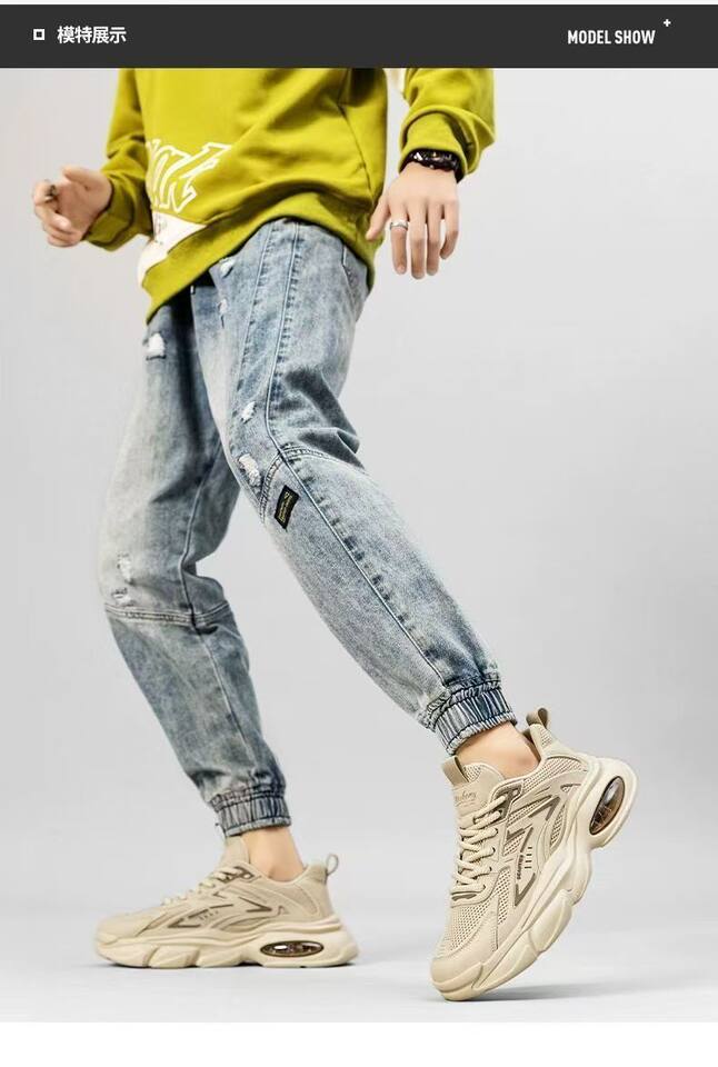 Giày sneaker nam đế dày màu trơn, giày thể thao thường ngày đế khí êm chân, buộc dây — G1001 màu kaki, G1001 màu be, G1001 màu đen chi tiết 10